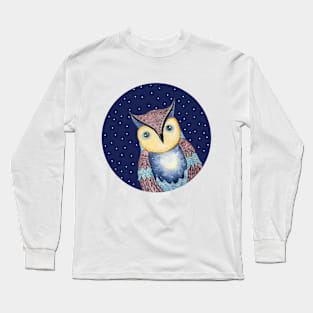 Owl and Moon cute watercolor Long Sleeve T-Shirt